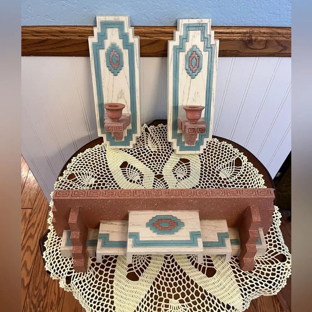 1995 BURWOOD Southwest Wall Decor Shelf #3326 Sconce Set 3325 Made USA